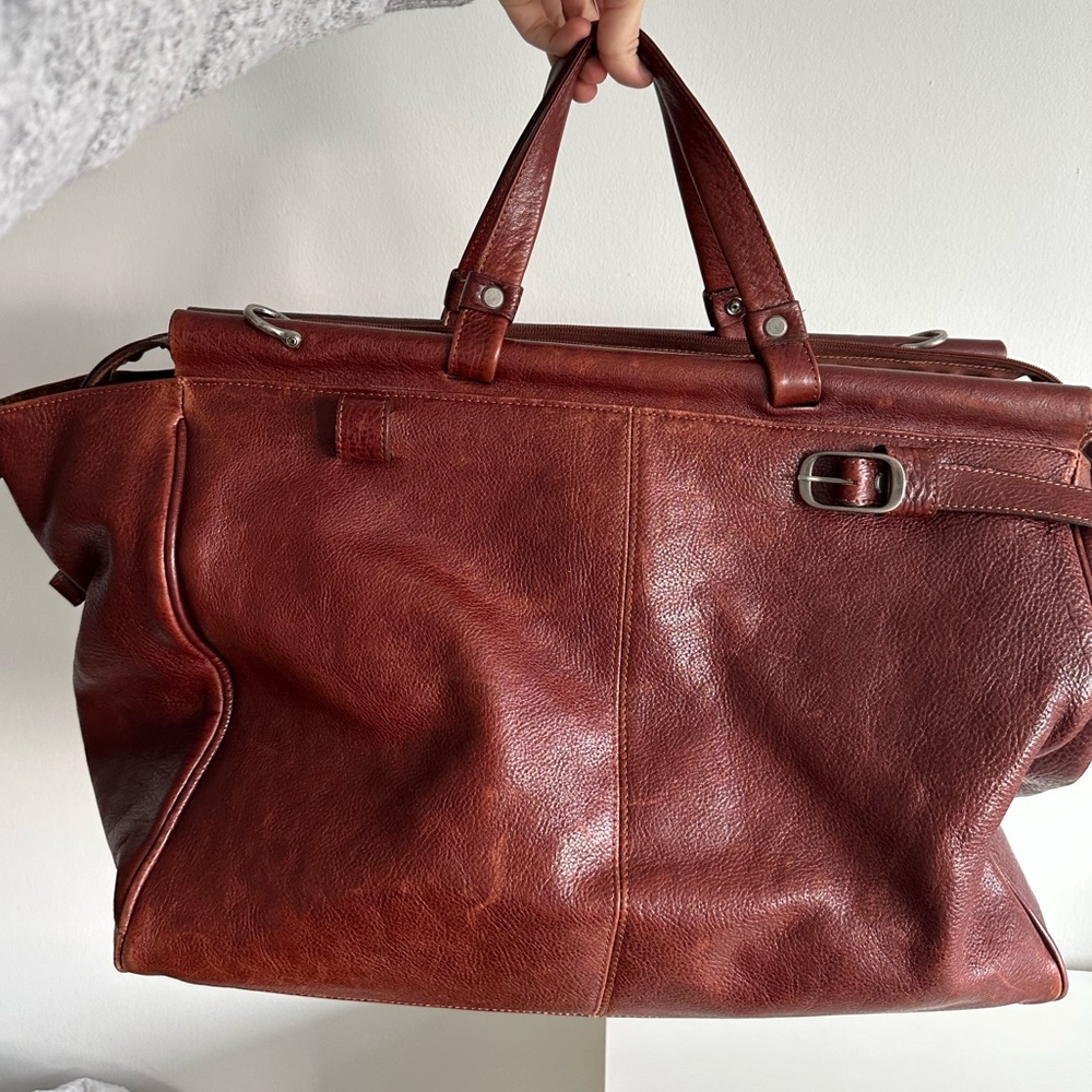 Large Red Leather Travel Duffle